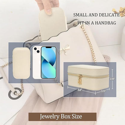 Small Travel Jewelry Case With PU Leather, Sturdy And Smooth Gold Metal Zipper, Perfect Size Suitable For Compact Jewelry Organizer Storage, Small Women's Jewelry Box Travel Accessories Beige