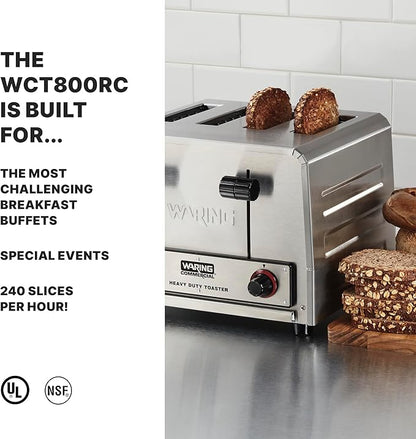 Waring Commercial WCT800RC 4-Slice Heavy Duty Commercial Pop-Up Toaster, 120V, 1800W, 5-15 Phase Plug