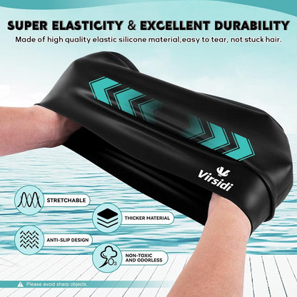 2 Pack Swim Cap for Women Men Adult, Silicone Swimming Caps for Short Long Hair, Waterproof Swim Hats Bathing Caps to Keep Hair Dry with Nose Clip and Earplugs