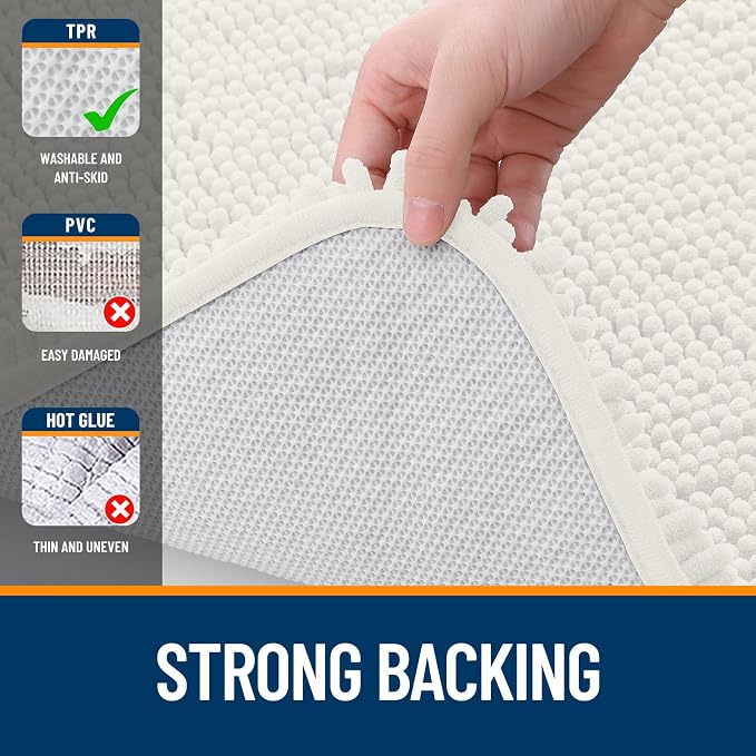 OLANLY Large Bathroom Rugs 50x30, Extra Soft Absorbent Chenille Bath Rugs, Rubber Backing Quick Dry, Machine Washable Bath Mats for Bathroom Floor, Tub and Shower, Home Decor Accessories, Ivory