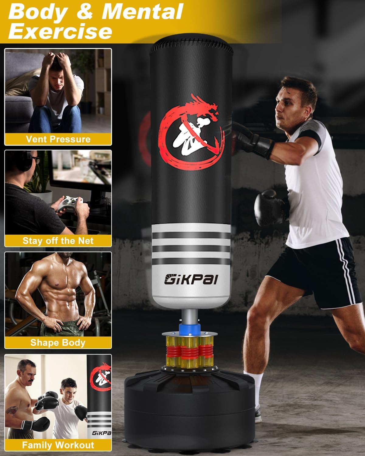 GIKPAL Freestanding Punching Bag with Boxing Gloves, Heavy Boxing Bag with Stand for Adult, Kickboxing Bag for MMA Martial Arts Boxing Traning