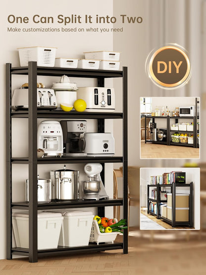 JHYKHG 63" H Storage Shelves,5-Tier Heavy Duty Garage Shelving,Adjustable Shelving Unit,Metal Shelf,Boltless Assembly Rack for Warehouse,Shed,2,500 lb Load,16 x 24 x 63 Inches,Black