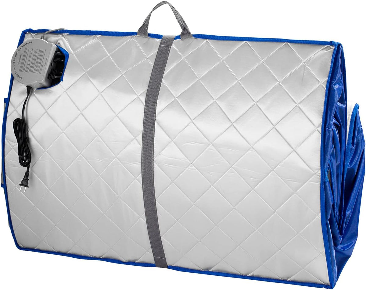 Infrared FAR IR Negative Ion Portable Indoor Personal Spa Sauna by Durherm with Air Ionizer, Heating Foot Pad and Chair, 30 Minutes Timer, Large, Silver