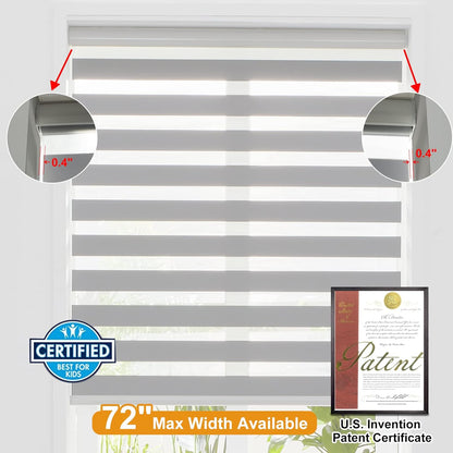 Persilux Cordless Zebra Blinds for Windows (70" W X 47" H, Grey) Free-Stop Windows Shades Dual Layer Light Control for Day and Night, Light Filtering Sheer Shades for Home, Easy to Install