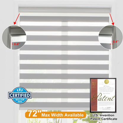 Persilux Cordless Zebra Blinds for Windows Free-Stop Roller Window Shades (70" W X 64" H, Grey) Dual Layer Light Control for Day and Night, Light Filtering Sheer Shades for Home, Easy to Install