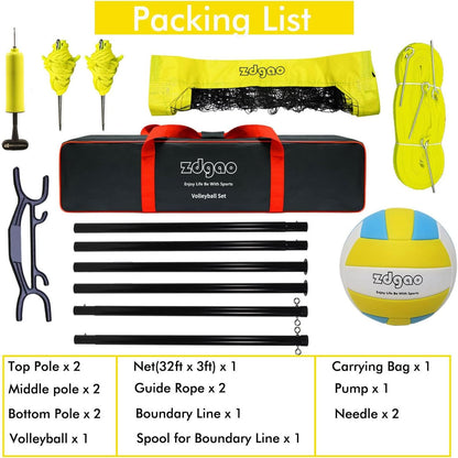 Volleyball Net Outdoor - Portable Volleyball Set for Backyard with Professional Volleyball Net, Wrap Yarn Volleyball and Pump, Boundary Line, Carry Bag