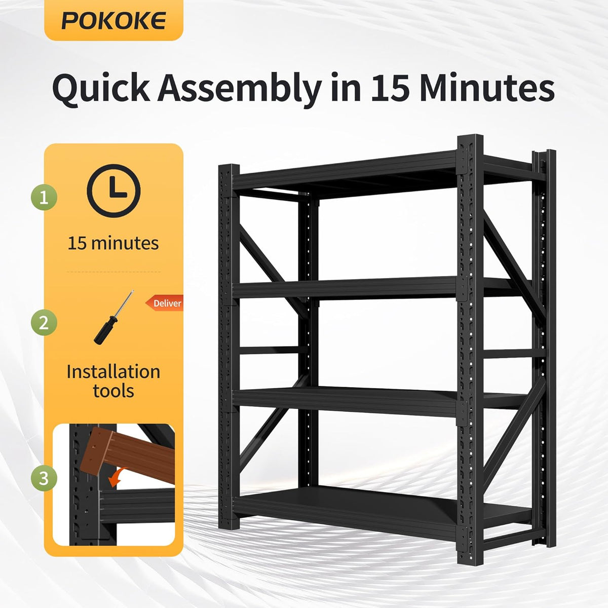 Garage Shelving Unit, 4 Tier Heavy Duty Racks, Easy Assembly, Metal Racks with Adjustable Shelves, 3000 LBS Load Capacity,for Warehouse,Basement (Black, 19.7" D x 41.3" W x 78.7" H)