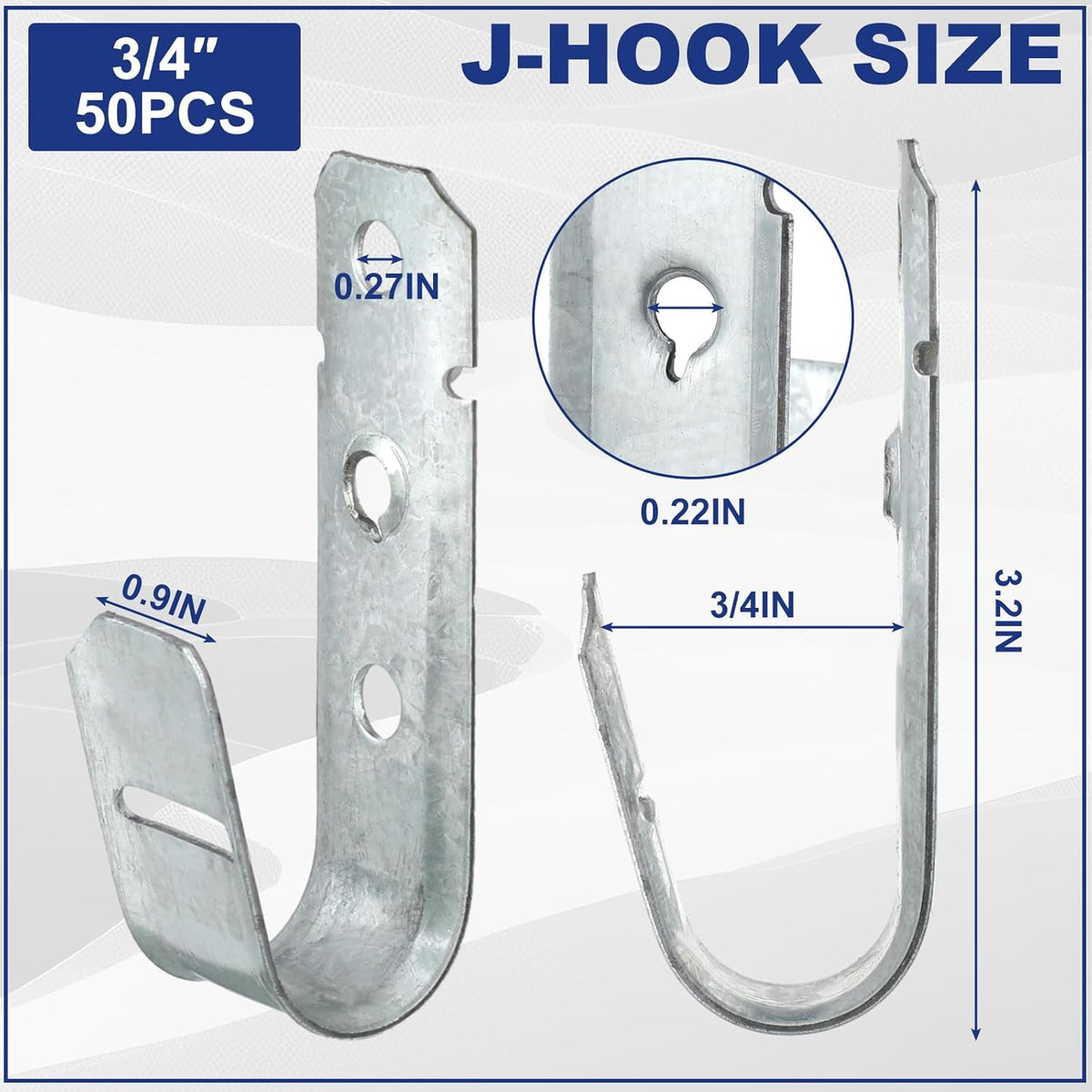 Gisafai Cable Support J Hook, Cable Hooks for Hanging, Heavy Duty Metal Hooks for Wire Management, G60 Galvanized Steel(3/4 Inch)