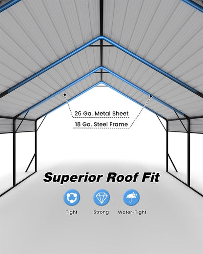 20'x15'x12.7' Heavy Duty Metal Carport, Steel Carports Canopy with Galvanized Steel Frame and Roof, Metal Carport Shelter for Boats, SUVs and Trucks