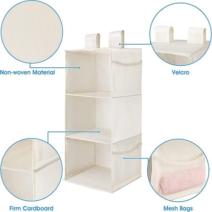 MAX Houser 3-Shelf Hanging Closet Organizers, Collapsible Closet Hanging Shelves for Camper, Nursery Hanging Organizers, Beige, 2-Pack