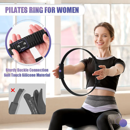Pilates Ring, 13.5"/12" Silicone Magic Circle with Training Poster & Portable Bag, Pilates Ring Circle for Inner Thigh Workout, Yoga, Lose Weight & Physical Therapy for Women