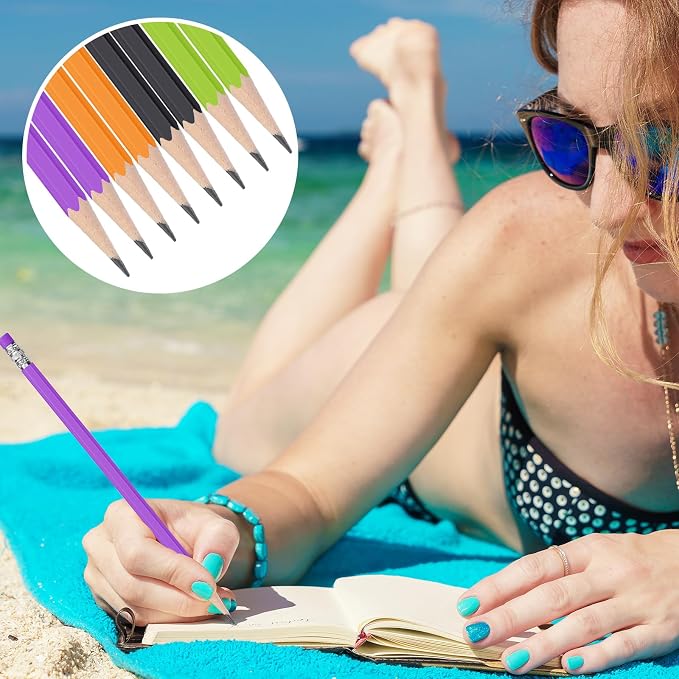 TecUnite 120 Pcs #2 HB Pencils with Eraser No 2 Unsharpened Wooden Hexagonal Pencils for Adults Gifts for School Exam art Learning Office Sketching(Orange Purple Black Green)