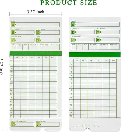 Zzrywuty Time Cards for Employees Monthly, All Pay Periods, 300 Count TimeCards for Hn3000, 2-Sided, 3 3/8" x 7 3/8", Green (Pack of 3)