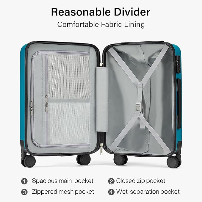 Hanke 24 Inch Checked Luggage with Spinner Wheels Hard Shell Suitcases Lightweight Travel TSA Luggage for Women Men Medium Suitcase(Caribbean Blue)