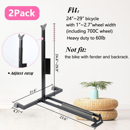 Bike Stand,Vertical Bike Rack For Indoor Bike Storage,Upright Bicycle Stand Floor.Heavy Duty Bike Holder With PVC Coating.Suit 24"-29" MTB,Hybrid and Road Bike,Patent Application. (2 Pack)