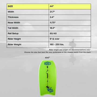 MOREY® Big Kahuna 44" The Original Bodyboard for Tall Riders. Body Board for Beach, Re-Engineered 2025 Model