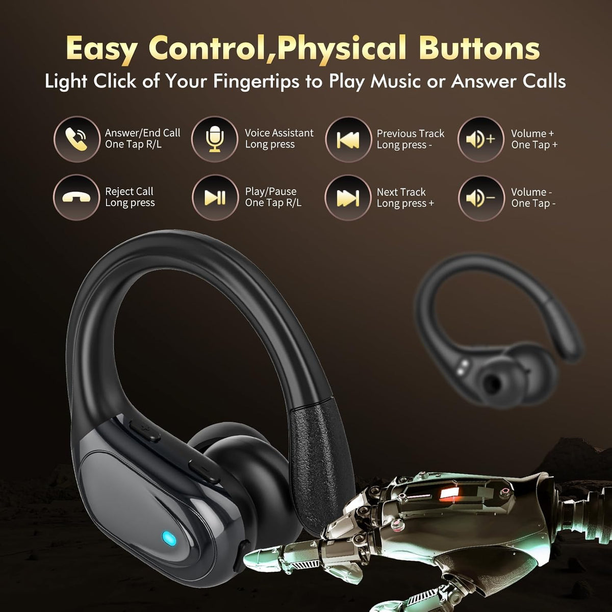 Wireless Earbuds, Sports Bluetooth Headphones, 80Hrs Playtime Ear Buds with LED Power Display, Noise Canceling Headset, IPX7 Waterproof Earphones for Workout/Running (Black)