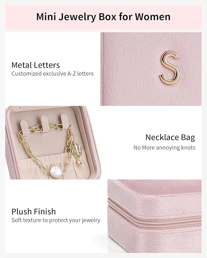 Vlando Teacher Appreciation Gifts for Women, Travel Jewelry Case for Women Teacher Gifts, Travel Gifts for Teacher, Travel Essentials Small Jewelry Box, Jewelry Travel Organizer - Letter Z, Pink