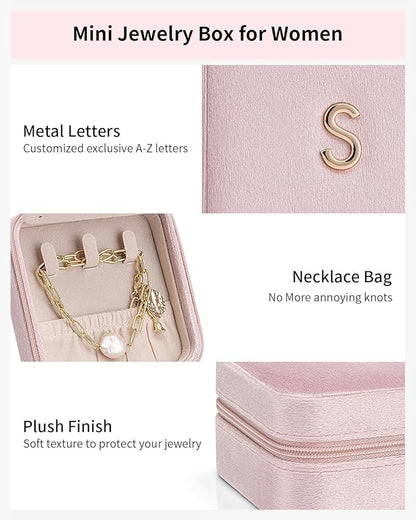 Vlando Mom Gifts for Women, Travel Jewelry Case for Mother Gifts, Travel Gifts for Mother Mom from Daughters, Travel Essentials Small Jewelry Box, Jewelry Travel Organizer - Letter U, Pink