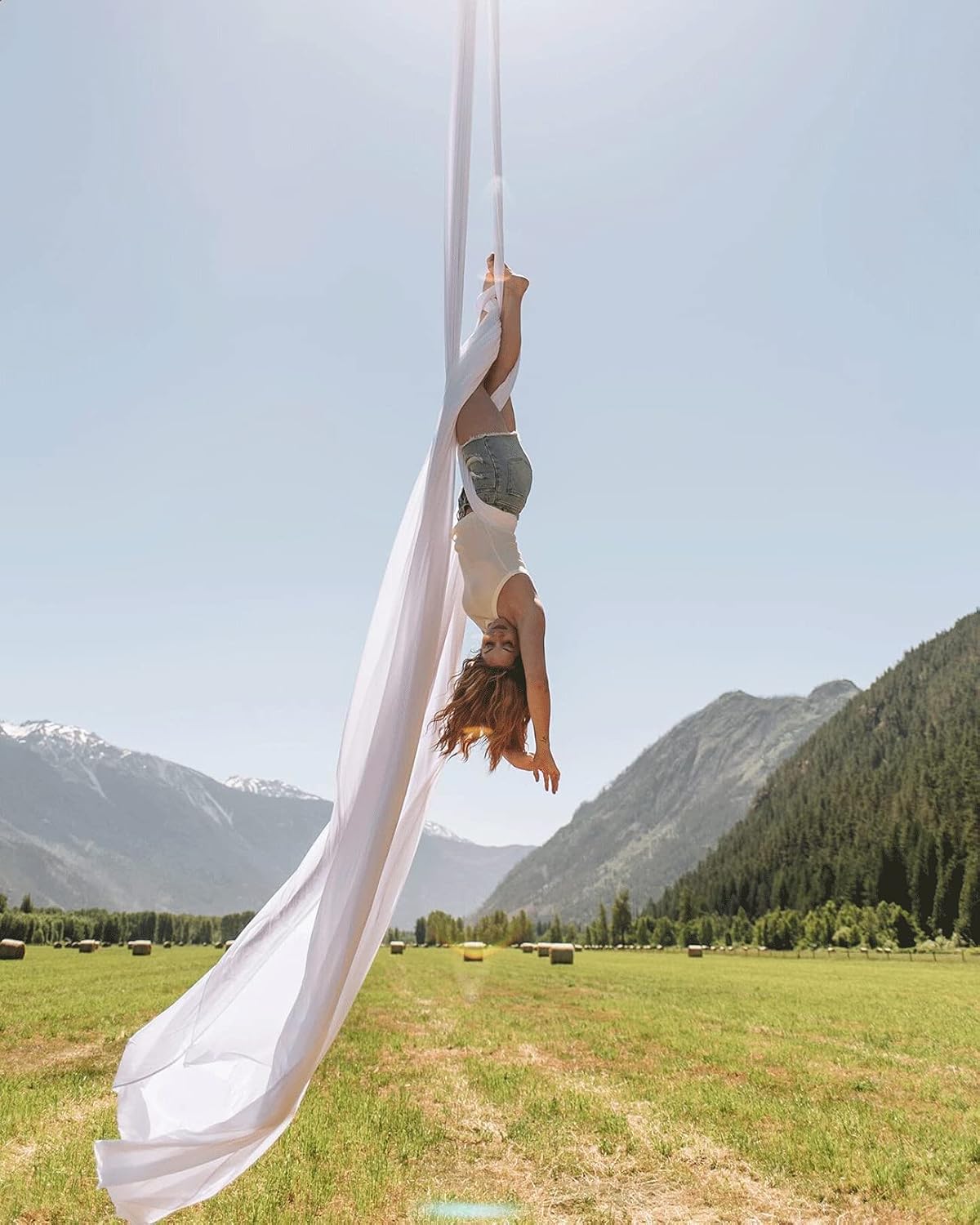Aerial Silks Yoga Swing Set - 9/11 Yards Aerial Yoga Hammock Kit Anti-Gravity Flying for Fitness, Low/Non Stretch Nylon Tricot Fabric Hardware Included for Dance
