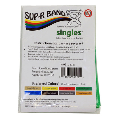 Cando 10-6303 Sup-R Latex Free Exercise Band, 5' Singles, Medium, Green