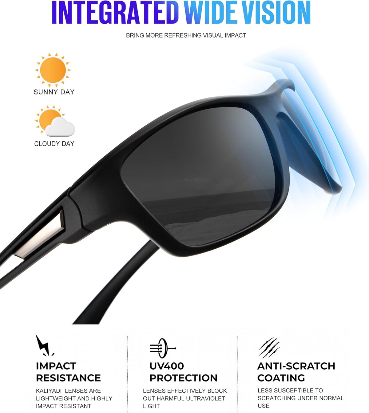 KALIYADI Polarized Sunglasses for Men, Sports Sun Glasses for Driving Cycling Fishing with UV protection