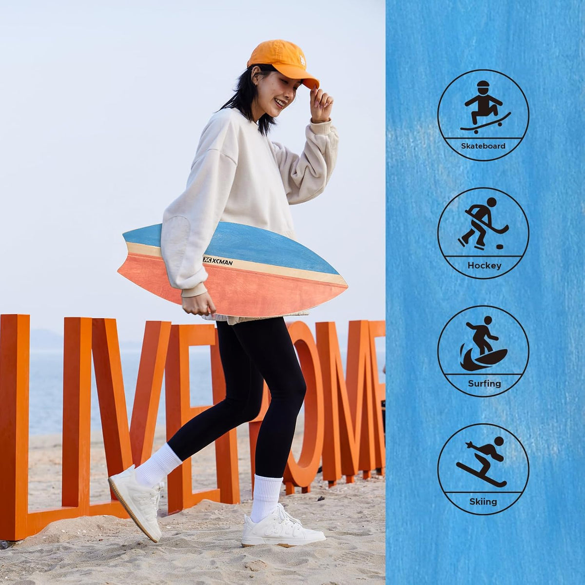XCMAN Surf Balance Board Trainer with Roller Wooden Exercise Balancing Stability Trainer - Non Slip Surface for Adults Kids|Balance Board for Surfing,Snowboarding,Skateboarding,Hockey,Yoga Training