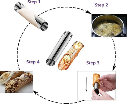 Alovexiong Non-stick Cannoli Tubes Molds 6pcs Cream Horn Molds Stainless Steel 4.92 inch Large Cannoli Molds Kit Baking Tubes Cones Pastry Roll Cream Roll Horn Croissant Mold Diagonal Shaped