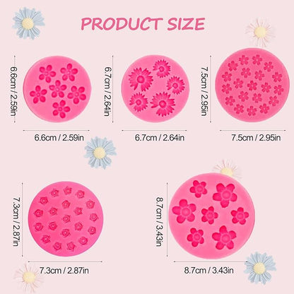 5Pcs Flower Silicone Candy Mold, Mini Fondant Chocolate Molds Small Rose Flower Resin Soap Ice Cube Wax Melt baking Mold for Cake Cupcake Decorationg (pink)