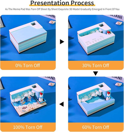 3D Time Piece Calendar, 2027 Desk Calendar With LED Light, 3d Tree Memo Pad Creative Desk Calendar, Christmas Gift for Colleague Friend, Desktop Decoration (Surf)