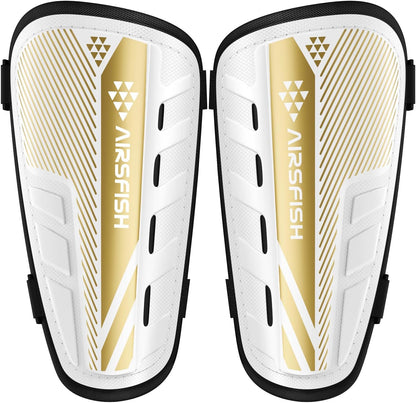 Shin Guards Soccer Kids Youth, CE Certified Airsfish Shin Guard Protection Gear for 2-18 Years Old Boys Girls Teenagers High Impact Resistant Breathable Comfortable 1 Pair 4 Sizes