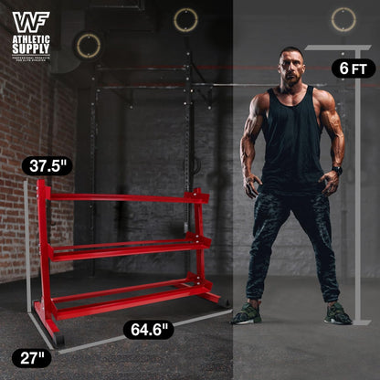 WF Athletic Supply Heavy-Duty Dumbbell Rack Stand, Weight Rack for Home Gym, Weight Holder, Available Sizes for Storage 5-50LB or 5-75LB Dumbbell Pairs, Black/Red/Green/Blue, RACK ONLY