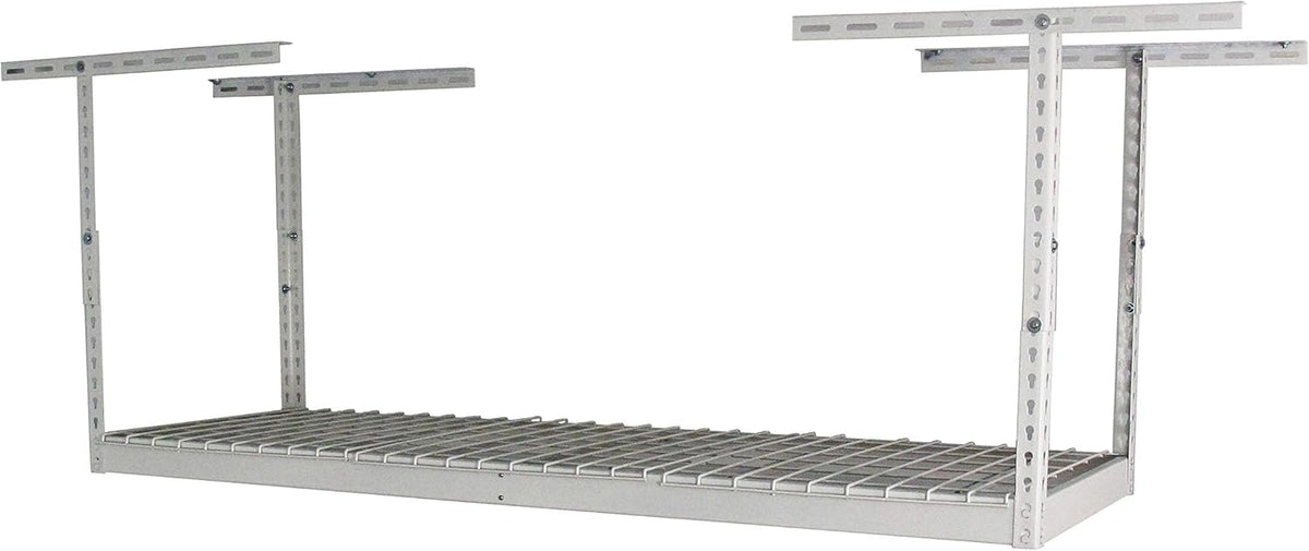 MonsterRax Overhead Garage Storage Rack 2 x 6 Ceiling Rack for Garage Shelving, Organization, & Storage, Adjustable Hanging Storage for Bikes, Equipment & Bins (White, 12"- 21" Ceiling Drop)