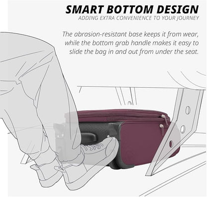 Verage Under Seat Luggage with Wheels, Softside Expanable Small Suitcase Carry On Luggage Bags for Airlines Airplanes Short Trip Men Women (Grape red, 16-Inch Rolling Underseat)