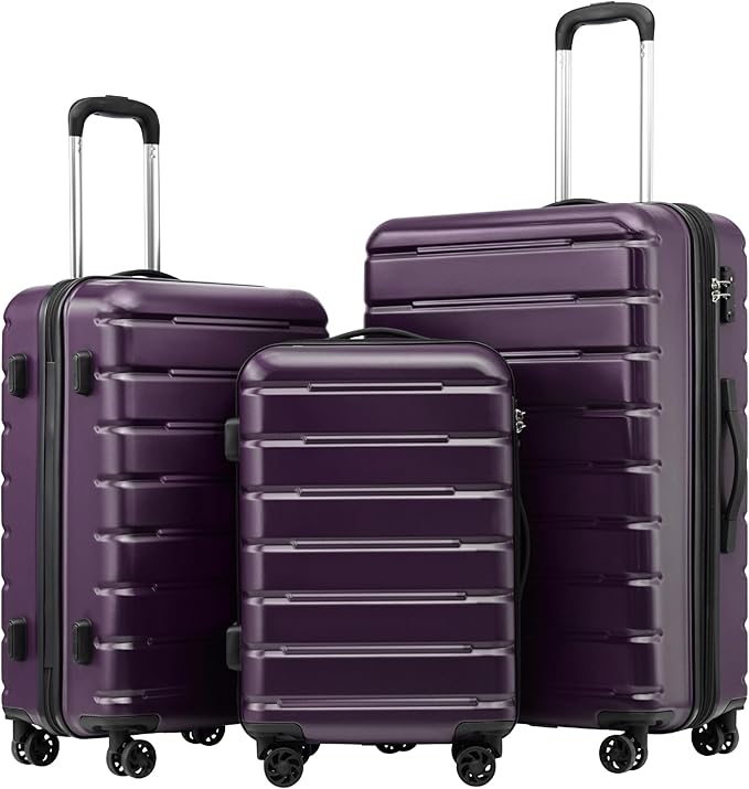 Coolife Luggage Suitcase Carry-on Spinner TSA Lock USB Port Expandable (only 28’’) Lightweight Hardside Luggage (Purple, 3 piece set)