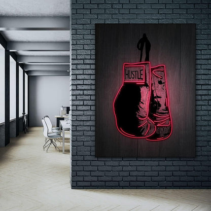 Boxing Gloves Neon Canvas Print Motivational Canvas Print Wall Art Office Decor, Entrepreneur Motivation, Hustle Artwork, Boxing Neon Print, Fighter Gym Sign, Hustler Art Neon Sign (36" x 24")