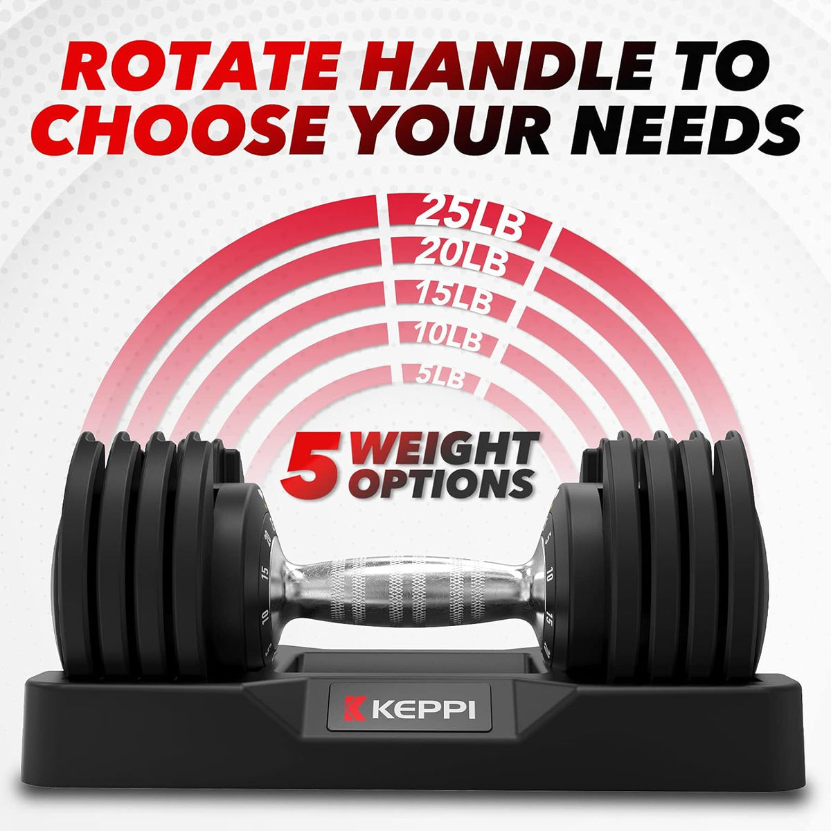 Keppi Adjustable Dumbbells Set-25lb/40lb/55lb/60lb, Anti-Slip Metal Fast Adjust Weight Handle, Exercise & Fitness for Full Body Workout - Adjustable Dumbbell Series