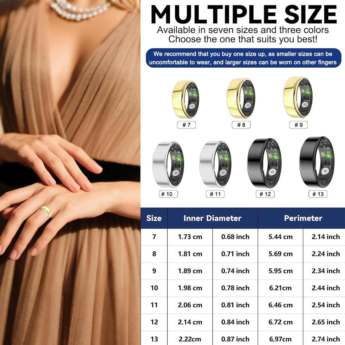 Smart Rings for Women Men,Fitness Tracker Ring,Heart Rate,Blood Oxygen,Blood Pressure,Step Tracker,Sleep Monitoring,No Subscription Fee,IP68 Waterproof Smart Ring for iphone&Android(Gold 12)