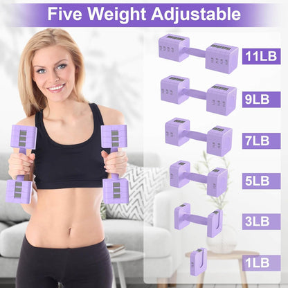22LBS Adjustable Dumbbells Set, Hand Weights Sets with 5 Levels 3lb, 5lb, 7lb, 9lb, 11lb, Adjustable Weight Dumbbells for Women/Men Home Gym Full Body Workout