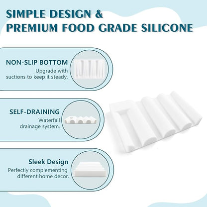 Silicone Soap Dish, Self Draining Soap Holder Perfect for Shower, Bathroom Sink, Kitchen Sink & Travel, Non-Slip Bar Soap Holder Extend Soap Life, Keep Soap Bars Dry Clean & Easy Cleaning (White-1PCS)
