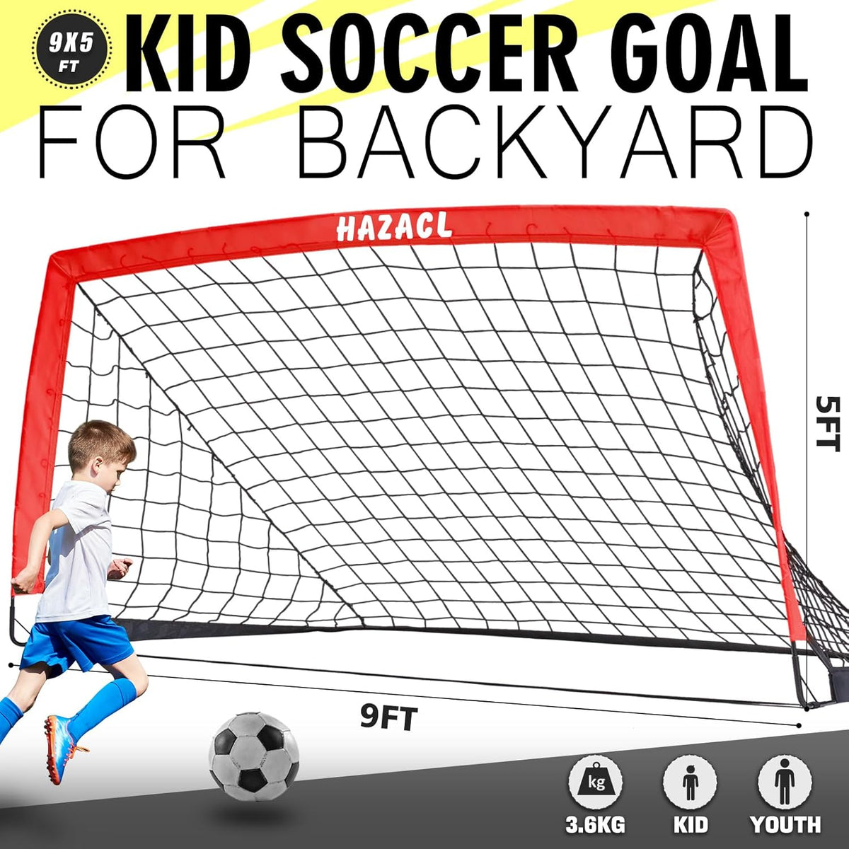 Kids Soccer Goal for Backyard, 6x4 9x5 FT Portable Soccer Nets Pop Up with Ball, Agility Ladder, Cones, Target & Carry Bag for Toddler Youth Outdoor Indoor Training Practice Sports Games Play
