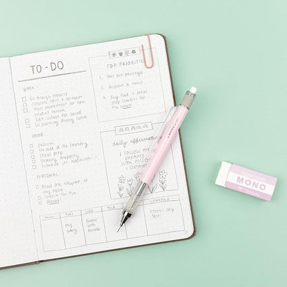 Tombow MONO Graph and MONO Eraser, 0.5 mm, Rose, Precision with 4 mm Tip, Innovative Shake Mechanism, More Stable Brass Pliers, Refillable, Includes Eraser [SH-MG85-PE04A]