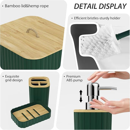 Bathroom Accessories Set - 10PC Bathroom Set, Green Bathroom Set, Bathroom Accessories Set, Toilet Brush, Bathroom Trash Can & Soap Dispenser