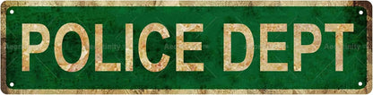 POLICE DEPT Vintage Metal Tin Street Sign Bar Cafe Garage Cave Home Room Wall Bathroom Farmhouse Garden Porch Patio Decor, 16 x 4 Inch