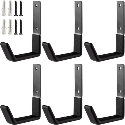 Heavy Duty Wall Mount Hooks - 6 pack, Small, Organizer with U Hooks Hangers For Garden Hose, Tools & More