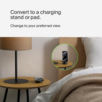Belkin Convertible Magnetic Charging Stand 15W - MagSafe-Compatible Qi2-Certified Wireless Charging Station, iPhone Charger for Apple iPhone 16 Series, Airpods Pro, & More - Black (No PSU Included)