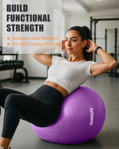 GalSports Anti-Burst Slip Resistant Stability Ball - Swiss Ball for Home Gym & Physical Therapy