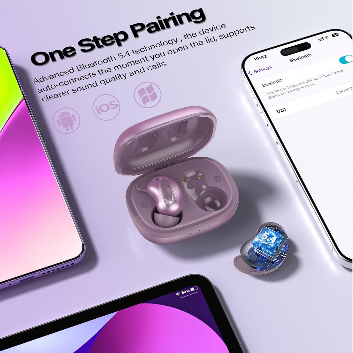 Sleep Earbuds, Mini ANC Wireless Earbuds Bluetooth 5.4 Headphones Deep Bass Stereo, 48H Playtime Ear Buds, 4 ENC Noise Cancelling Mic, In Ear IP7 Waterproof Earphones for Side Sleepers,Touch Control