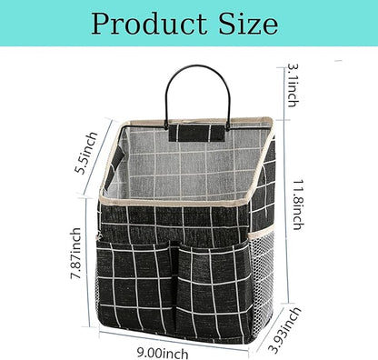 2pcs Wall Hanging Storage Bag,Wall Hanging Organizer Bags with Pockets, Wall Organizer Storage for Dormitory Bathroom Bedroom Kitchen(Black Grid)