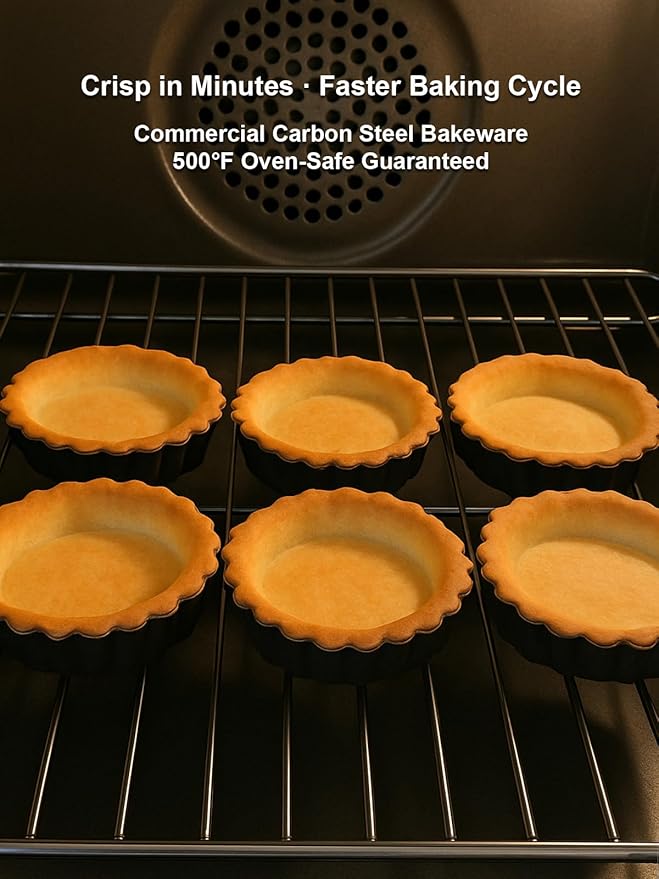 4 Inch Mini Quiche Pans Black 6 Pack. Egg Tart Molds w/Removable Bottom, Non-Stick Coating, Rugged Carbon Steel for Small Tart Quiche Pie Making. Gift for Women Christmas Thanksgiving Festival